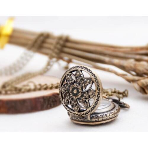 Small vintage bronze windmill beautiful flowers pendant necklace bracelet pocket watch Gift Watch