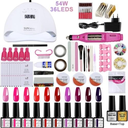 Nail Set for Manicure UV LED Nail Dryer With 54W 36LEDs Fast Drying Electric Nail Drill Nail Lamp Gel Nail Varnish Kit Salon Use