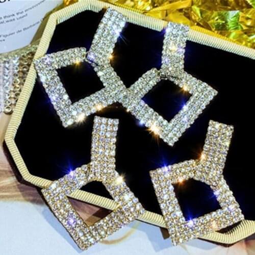 Full Rhinestone Fashion Woman Earrings Block Pendants Golden Charm Irregular Office career Korean Earrings