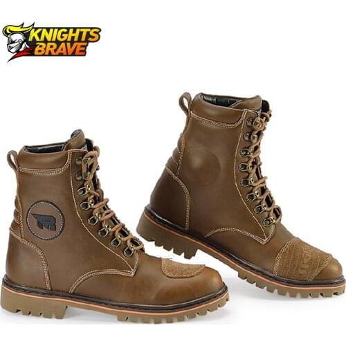 Motorcycle Boots Botas Moto Microfiber Leather Motocross Off-Road Racing Boots Motorbike Riding Shoes Men Moto Boots Brown