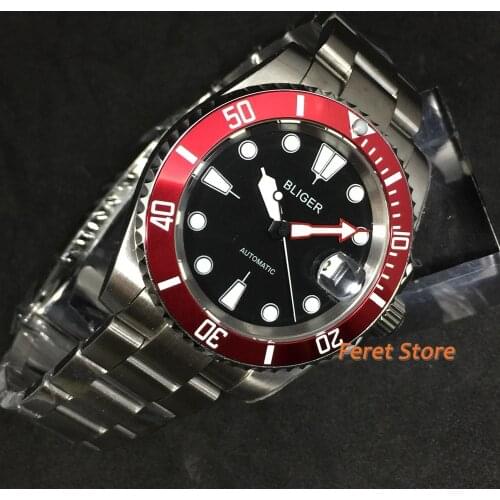 Bliger 40mm stainless Silver Case Sapphire Glass Black sterile Dial Luminous Mens Top Casual Luxury Mechanical Automatic Watch