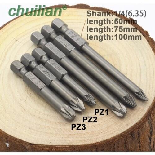PZ1 PZ2 PZ3 Screwdriver Bit Magnetic Pozidriv Pozi Screwdriver Set 1/4" Hex Shank S2 Power Dill Tool HRC60