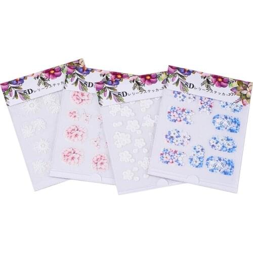 ENDRRFLLA 1pc 1 3d / 5d white lace embossed nail sticker color flower sticker comes with adhesive cute butterfly water sticker