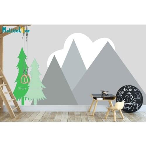 Mountain Wall Decal Custom up to Six Colors Pine Trees Murals Self-adhesive Kids Room Stickers Vinyl Nursery YT5241