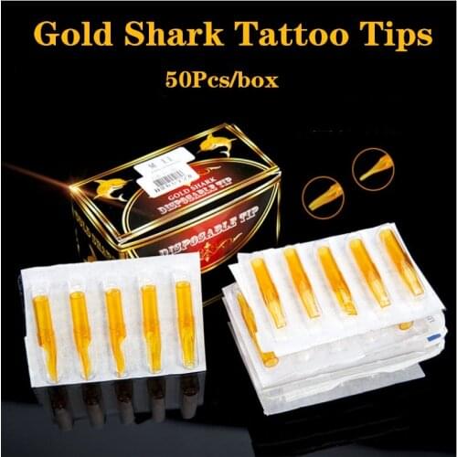Tattoo Tips Plastic RT FT 50Pcs Round Flat Gold Shark Sterilized Disposable Nozzle Needles Tips for Tattoo Gun Machine Needles