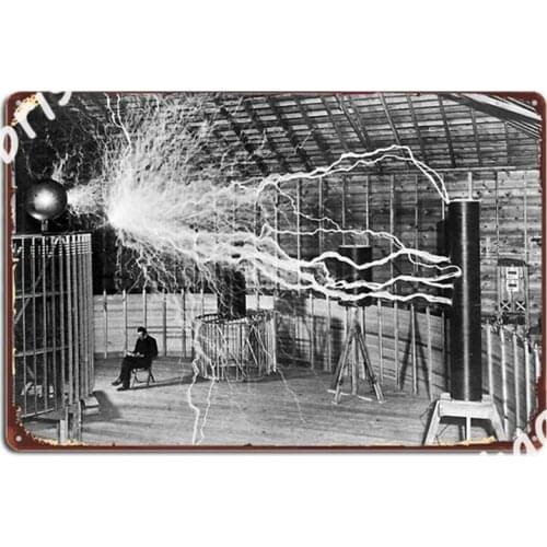 Nikola Tesla With His Equipment Metal Signs Club Home Wall Designing Painting Décor Metal Posters