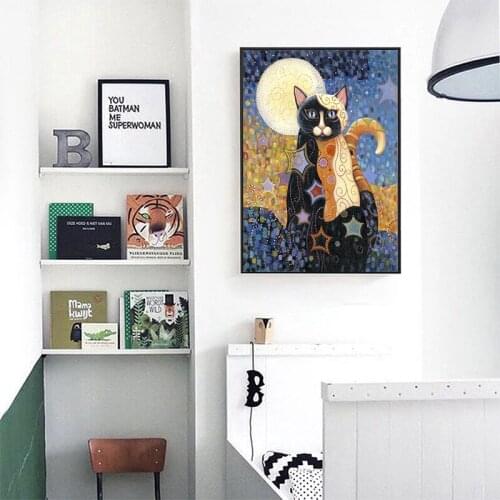 Gustav Klimt Animal Cat Canvas Painting Wall Art Nordic Posters and Prints Wall Pictures for Living Room Decoration Frameless