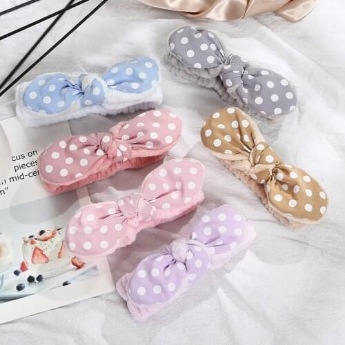 Wholesale Cute Bow Wave Point Soft Fleece Wash Face Hairband Spa Headband Cosmetic Makeup Hairband for Girl Woman Head Band