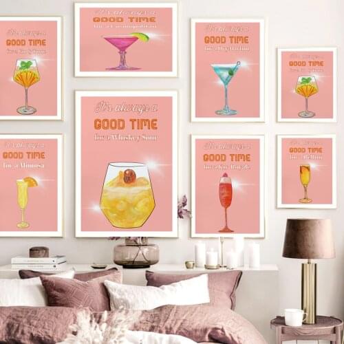 Orange Lemon Cocktail Wine Glass Martini Wall Art Canvas Painting Nordic Posters And Prints Wall Pictures For Living Room Decor