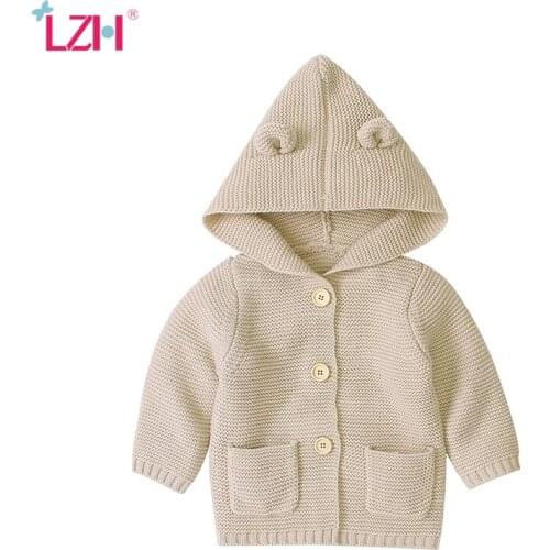 LZH 2021 Autumn Winter Kids Infant Jacket For Baby Girls Outerwear Coat Newborn Baby Hooded Knitting Cardigan For Baby Clothes