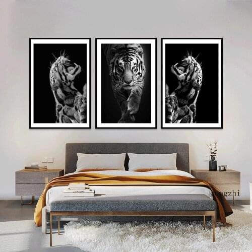 Black and White Tiger Nordic Poster Animal Abstract Canvas Painting and Prints Wall Art Pictures for Living Room Home Decor