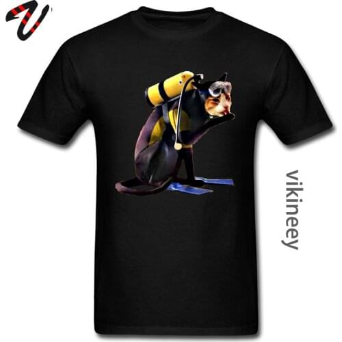 Scuba Diving Cat Pure Cotton Casual Funny Tops T Shirt High Quality Man Tshirt For Men Black Popular New Tops Tees Cotton
