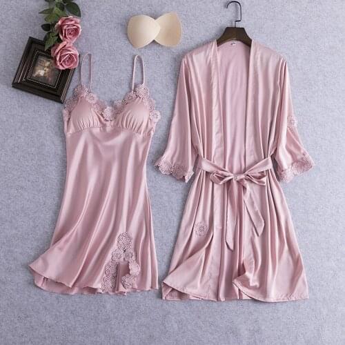 Sexy Womens 2PCS Pajamas Set V-Neck Nighties Wear Home Negligee Nightwear Lingerie Pijama Spring Nighty Robe Gown Suit Sleepwear