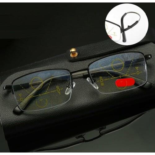Half-frame Memory Titanium Multifocal Reading Glasses Progressive Bifocal Anti-blue and Anti-ultraviolet Reading Glasses