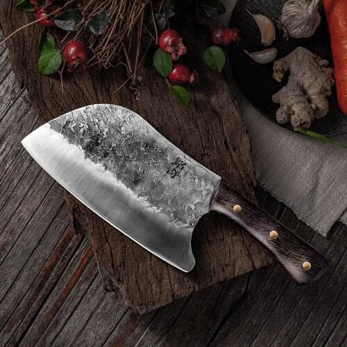 Traditional Handmade Forged Kitchen Knife Hammer Stainless Steel Chefs Chopper Cooking Knives Wooden H Meat Slicer Butcher
