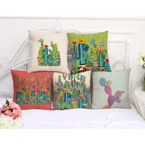 Tropic Plant cactus Painting Cushion Cover Cotton Linen Decorative Pillowcase Chair Seat Square 45x45cm Pillow Cover P1048