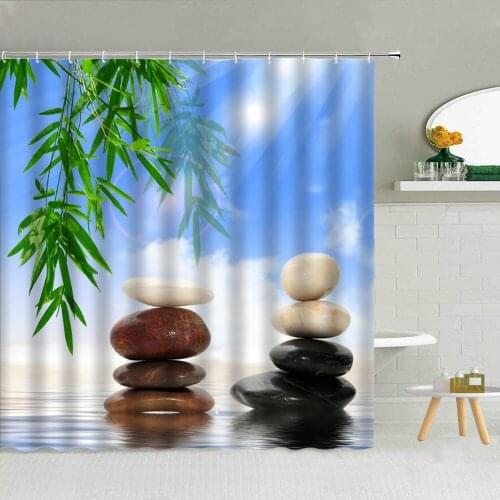 Zen Stone Green Bamboo Shower Curtain Creek Orchid Pebbles Desert Lotus Bathroom Supplies Cloth Decor Curtains Set 3D Printing