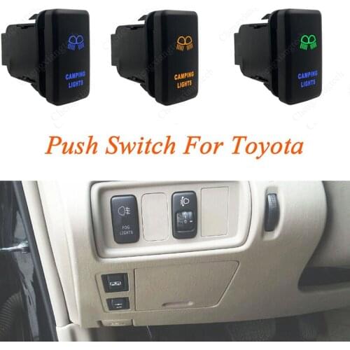 Green & Blue LED Car Push Button Switch Camping Lights For Toyota Prado Landcruiser Hilux FJ Cruiser ON OFF Switch + Wire