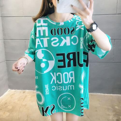 Womens Korean-Style Loose Short-Sleeved T-shirt with Mid-Length 300 Jin XXXXXL Plus-sized Mm240 Jin Summer Dress