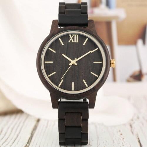 Simple Full Ebony Wooden Women Watches Elegant Unique Full Wood Bangle Womens Quartz Wristwatch Reloj femenino Male Clock 2020