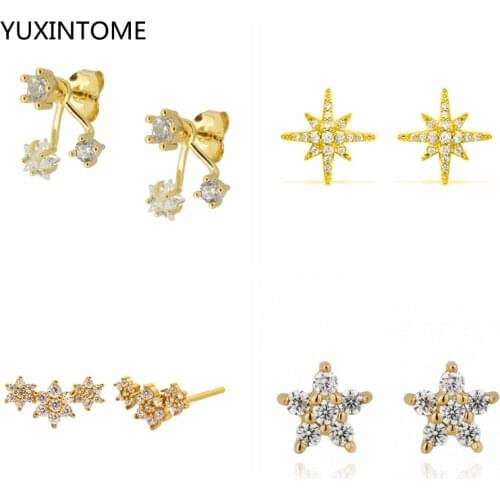 925 Sterling Silver Ear Needle Stud Earrings for Women Crystal Five-pointed Star Earrings Simple Fashion Jewelry Accessories
