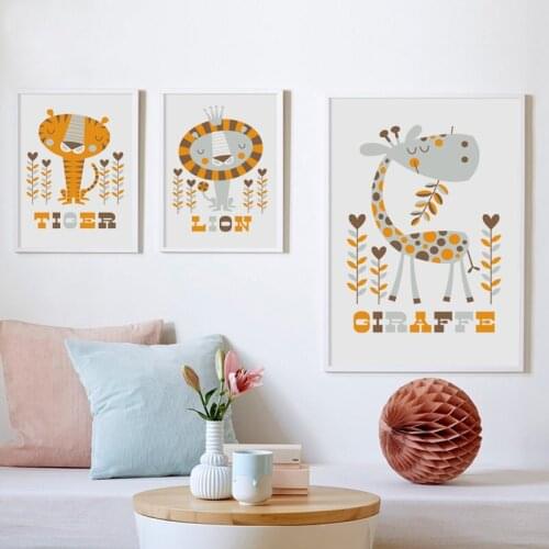 07G Simple Cartoon Animal Giraffe Lion Tiger A4 A3 Canvas Art Painting Print Picture Wall Children Room Home Decoration Murals