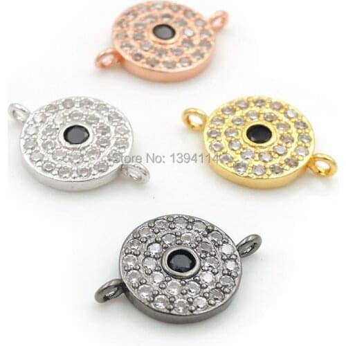15*10*2mm Micro Pave Clear&Black CZ Round Connectors Fit For Men And Women Making Bracelets Jewelry