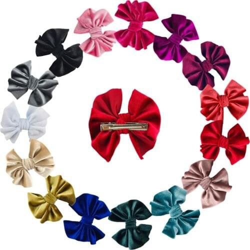 15Pcs/15Pairs 4inch Velvet Hair Bow Clips For Children Girls Big Bowknot Barrettes Headdress Baby Hair Accessories Gift