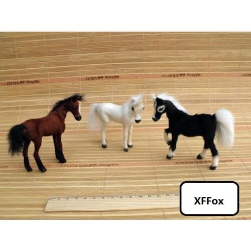 3 pieces a set real life horse models plastic&furs horse dolls gift about 10-11cm xf1819