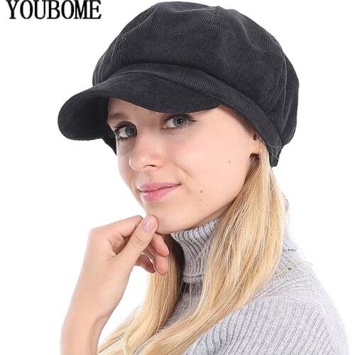 YOUBOME Women Octagonal Hats For Women Beret Fashion Gorras Planas Corduroy Snapback Caps Female Casquette Sun Hat Octagonal Cap