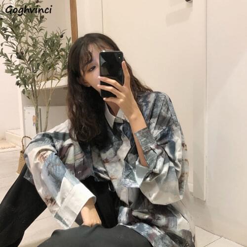 Blouses Women Printed Design Teenage Streetwear Single-breasted Leisure Womens Tops Fashion Korean Style Chic Vintage Spring