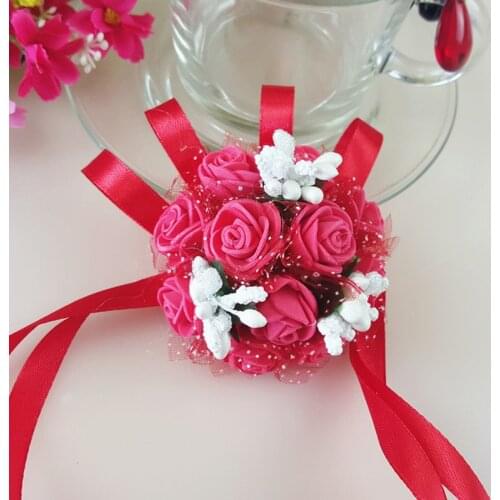 Wrist Corsage Bracelet Flower Wedding Bracelet for Bridesmaid Bride Foam Roses Marriage Wedding Accessories