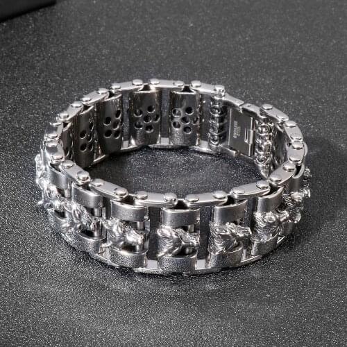 HaoYi Punk 316 Wolf Stainless Steel Bracelet 230MM New Fashion Jewelry Large Bangle For Men