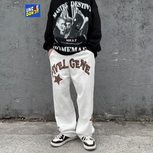 UNCLEDONJM Leopard Embroidery Letter Jeans men High Street Fashion Casual Pants vintage men designer jeans for men 7009