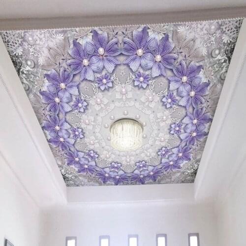 Custom Photo Wallpaper Modern Purple Flower Pearl Lace Mural 3D Living Room Ceiling Wall Painting Papel De Parede 3 D Wall Paper