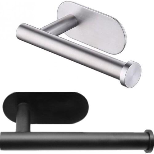 Adhesive Wall Mount Matt Black Toilet Paper Holder 304 Stainless Steel Brushed Kitchen Roll Paper Rack Tissue Towel Accessories
