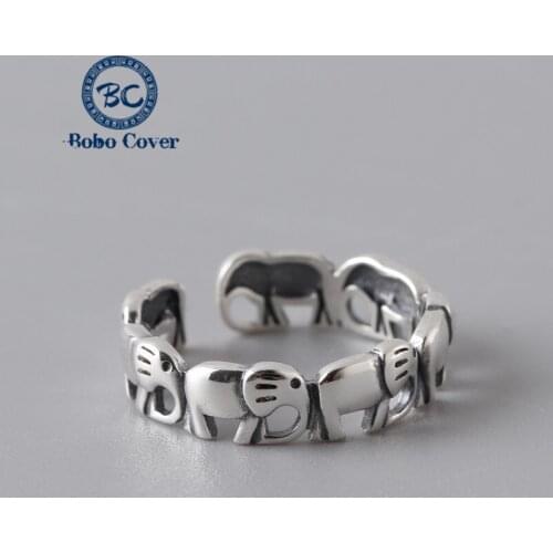 Fashion S925 Sterling Silver Retro Elephant Ring Heart to Heart Opening Ring Vintage Old Craft Womens temperament Jewelry Gifts