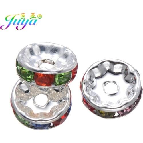 Juya 10mm Gold/Silver Color Rondelle Rhinestones Metal Spacer Beads For Natural Stones Crystals Beadwork Jewelry Making