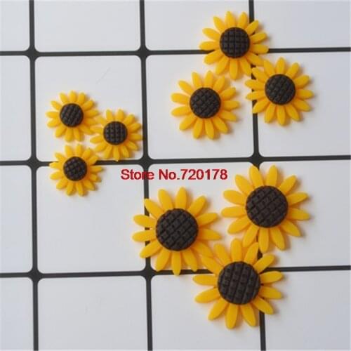 Flatback resin sunflower cabochons kawaii for DIY Embellishments 50pcs QGRE27