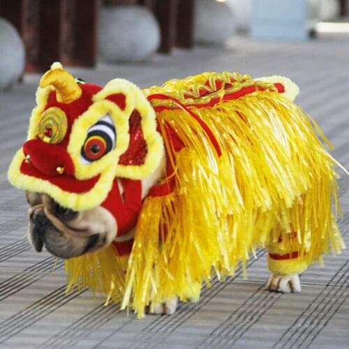 Cute Pet Dog Costume Dance Lion Clothes With Yellow Sequin Ribbon New Year Cat Dog Hoodies Coat For Small Meduim Large Dogs