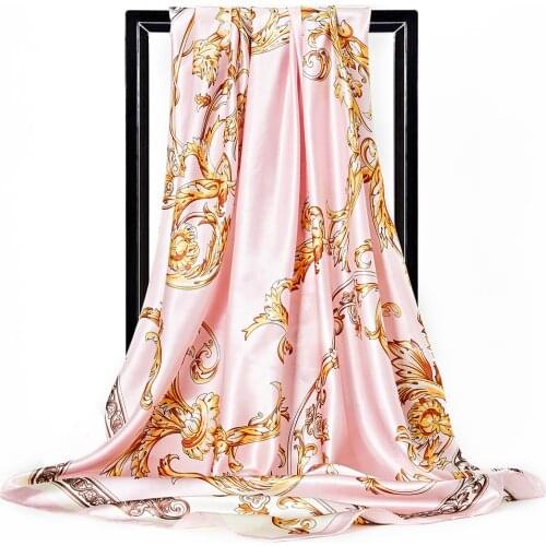 Fashion Scarf Womens Elegant Celebrity Plant Flower Printing Silk Scarf Female Sex Square Headdress Gifts for Ladies