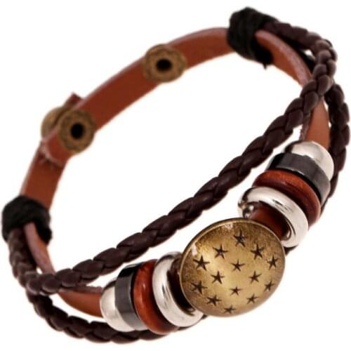 Fashion Vintage Punk Stars Bracelet Cuff Hippie Rock Bronze Alloy Charm Multilayer Leather Wristband Bangle Buckle Retro Jewelry
