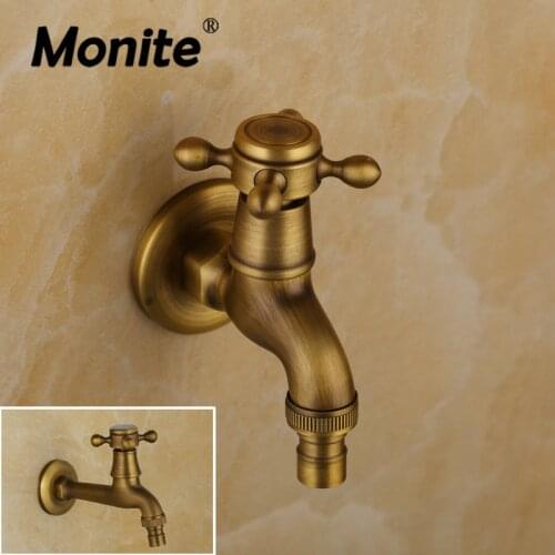 Monite Antique Brass Kitchen Kpah Deck Mount Ceramic Brass Vessel Sink Faucet Tap Garden Washing Machine Faucet Cold Cross