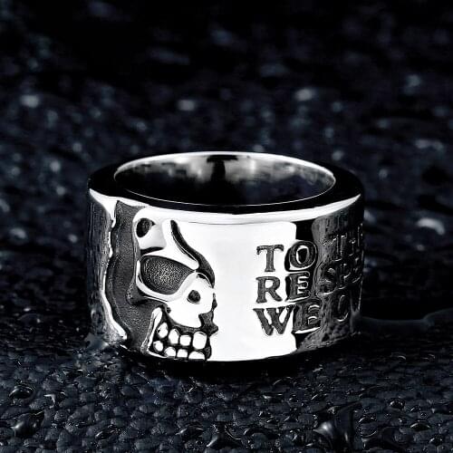Vintage Rock spirit Titanium Steel Skull Biker Gothic Punk 316L Stainless Ring For Men Retro Male Design Round Bands Rings