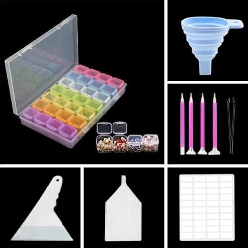 Diamond Painting Tool Kits 28 Grids Plastic Storage Box Tool Accessories Sets for Diamond Painting Embroidery Home DIY Beads etc