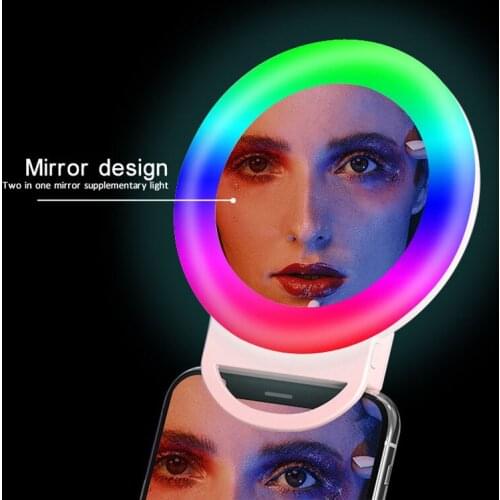Novelty RGB Selfie Ring Light On Mobile Phone USB Charging LED Photo Lamp For Video Photography Beauty Makeup Mirror Fill Lights