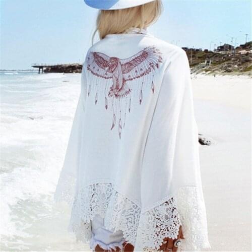 New Arrivals Beach Cover up Print Lace Swimwear 2021 Ladies White Sarong Beach Cape Pareos for Women Robe de Plage Beachwear