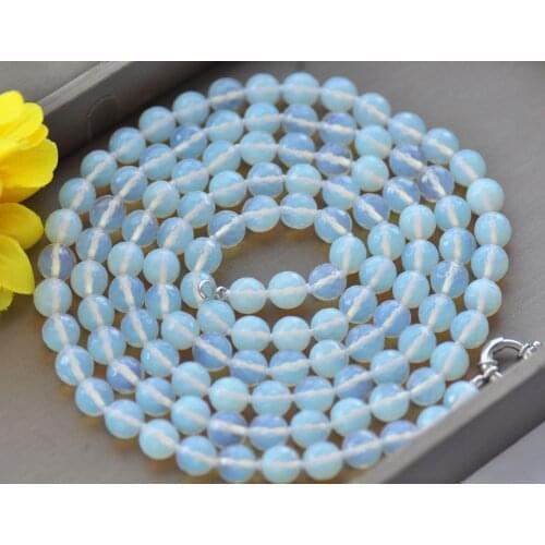 Z10971 17"~100" 10mm Milky Round Faceted Opal Bead Necklace