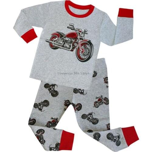 Pajamas set for children Boys Girls Kids home Clothing Cartoon Motocycle Long Sleeve baby Sleepwear Suit Childrens Day gifts