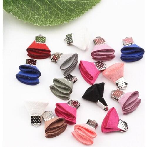 100Pcs Silver/Gold Top Color Flower Shape Suede Faux Leather Tassel Charm Pendant For DIY Creative Jewelry Findings Making